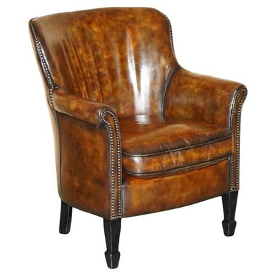 VINTAGE HANDGEFÄRBT ZIGARRENBRAUN LEDERWANNE CLUBSESSEL HAND NIETEN POLSTERUNG