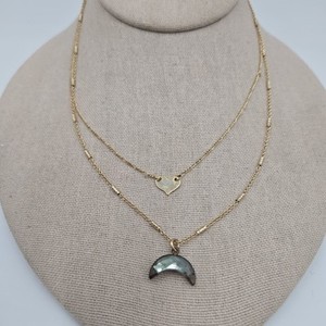 Authentic Luna Norte Layered Heart Labradorite Moon Charm 14K Gold Plated Necklace Set
