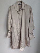 Zara Oyster Satin Long Sleeve Shirt Dress Size S (T33)