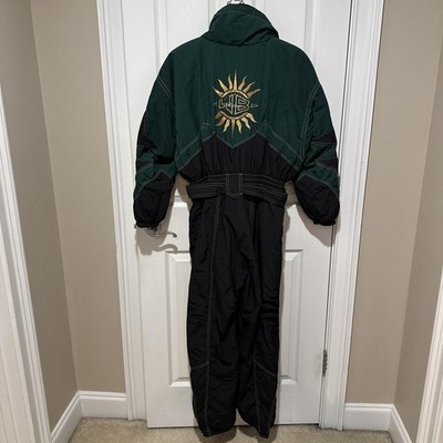 Vintage Bogner Ski Suit Womens 14 Green Black One Piece Belted