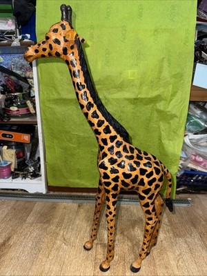 Vintage Giraffe Leather Wrapped Large 24  Tall Figurine Statue