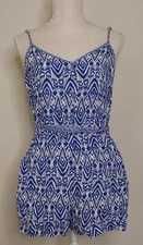 American Eagle Romper Mini Shorts Dress Blue Summer Beach Size M Rayon