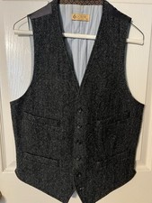 Vintage J.Crew Men  s Herringbone Tweed Vest, Sz Small Gray Moon British Wool,