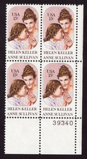 Scott #1824 Helen Keller Anne Sullivan Plate Block of 4 Stamps - MNH P#39340 LR