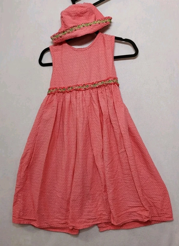 VTG Girls Dress & Hat Set Sz 10 Eyelet Beets N' Snips Strawberry Sundress Bonnet - Image 3 of 4