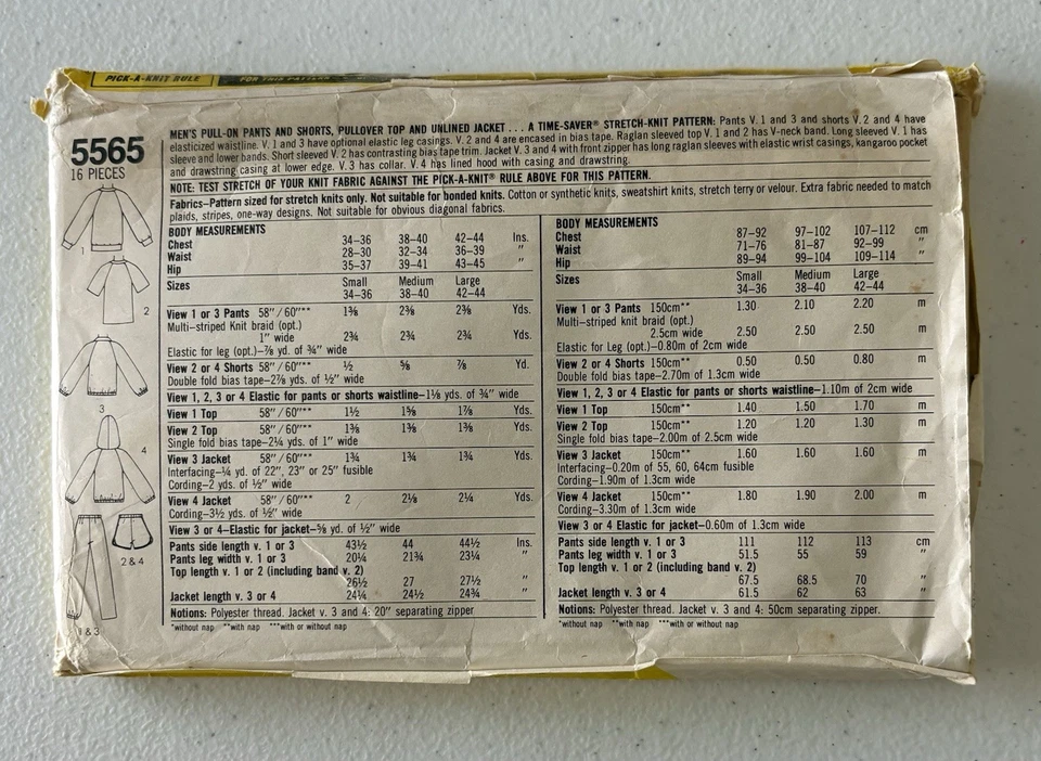 Simplicity 5565 Men’s Pull-On Pants, Shorts, Pull-Over Top, Unlined Jacket VTG - Image 2 of 2