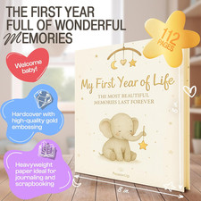 Baby Memory Book for Boy Girl with Extra Space Favorite Photos First Year Themed