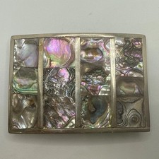 Vintage 70s Abalone Shell Belt Buckle 925 Mexico Silver Western Gothic Boho Art