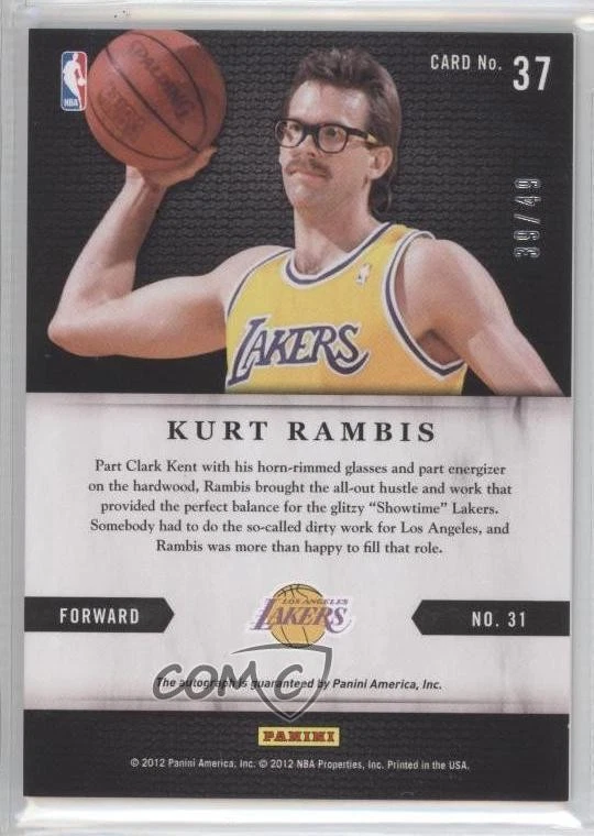 2011-12 Panini Limited Signatures Spotlight Silver /49 Kurt Rambis #37 Auto - Image 2 of 2