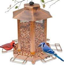 Lantern-Shaped Metal Bird Feeder for Outdoor Hanging, 5.1LB Large Large Gold
