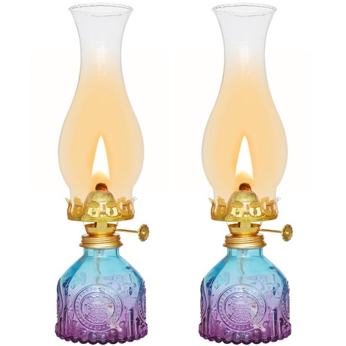 Oil Lamps for Indoor Use 2Pack, Gradient Pink Oil Lamp - 11x3 Vintage Kerosen...