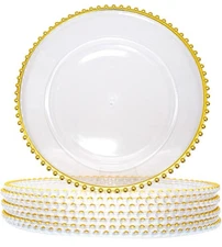25 Pack Clear Acrylic Round Charger Plates With Gold Trim 12.6” Round Brand New