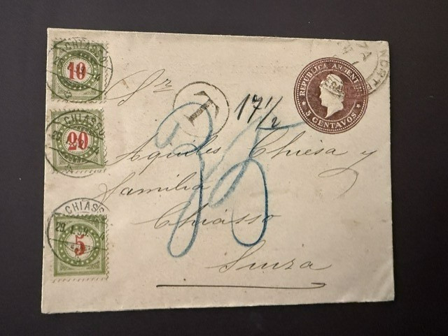 1899 Argentina New Years Lettercard Used to Switzerland & 3 different due stamps