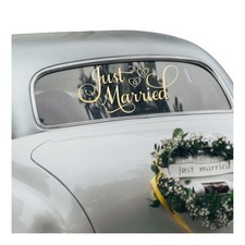 Just Married Car Decor, Window 24"W x 12"H, Metallic Gold