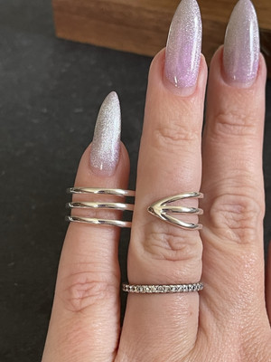 Zwei Finger 925 Sterling Silber Modern Welle Verstellbar Ring Schmuck Geschenk