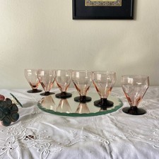 6 petits verres à vin ou à eau art déco rose et pied noir 7 cl ACC-7506