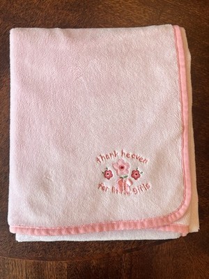 CARTERS Pink Thank Heaven for Little Girls Flowers Bow Satin Back Baby Blanket