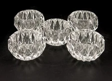 Lot of 5 Glass Open Salt Cellars, Vesica Cut Diamond Pattern, Flat Rim, SLT-33