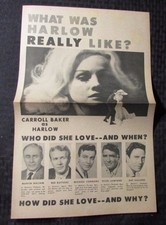 Harlow (1965) Carroll Baker, Red Buttons Biography PRESSBOOK 4 page Guide