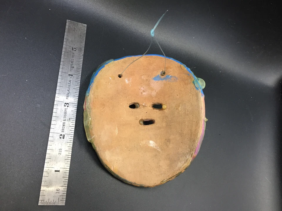 Máscara de pared mexicana de cerámica decorativa arte arcilla vintage cultivos de aves pueblo 5" Foto 3 de 3