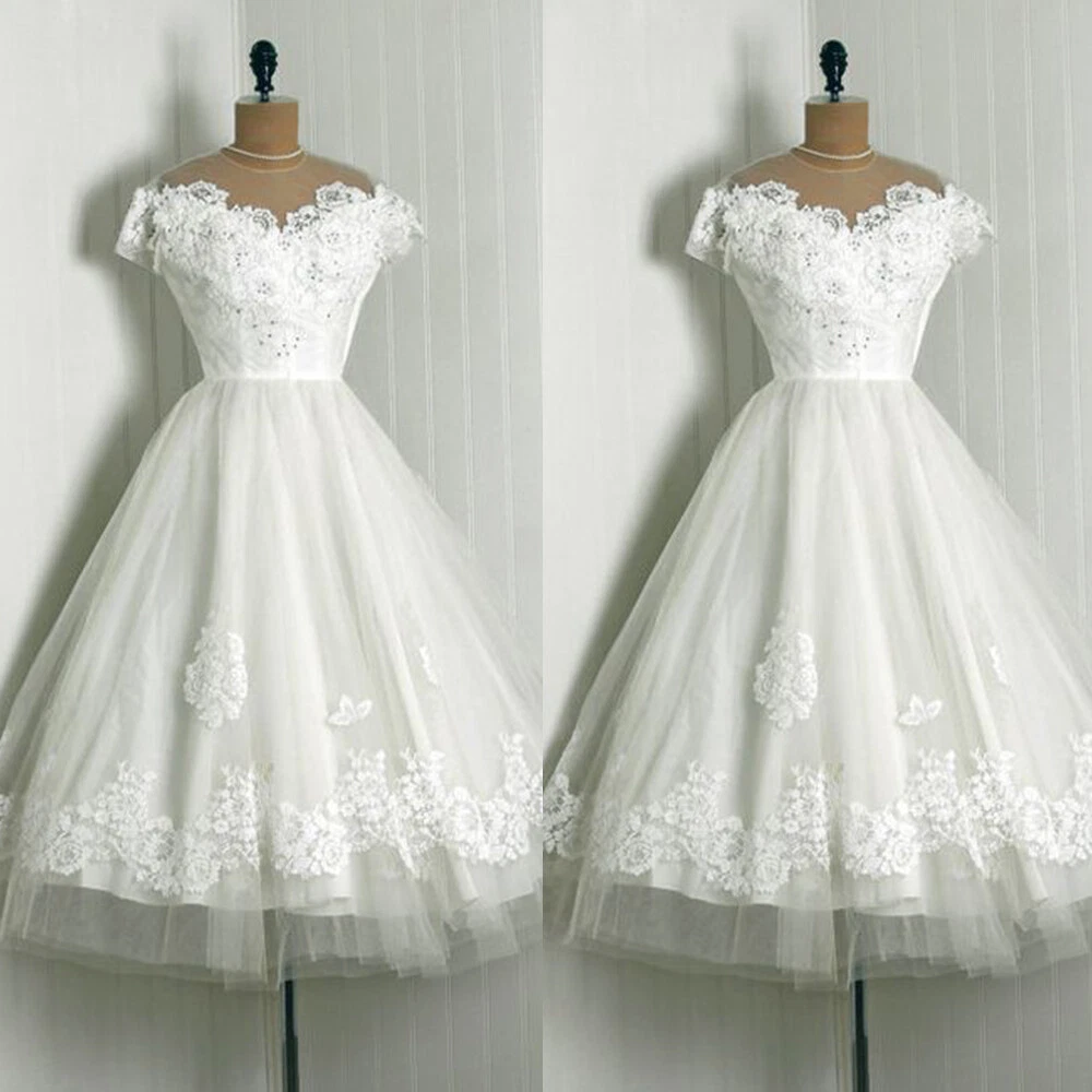 Short Wedding Dresses Off Shoulder Beaded White Ivory Lace Applique Bridal  Gowns | eBay
