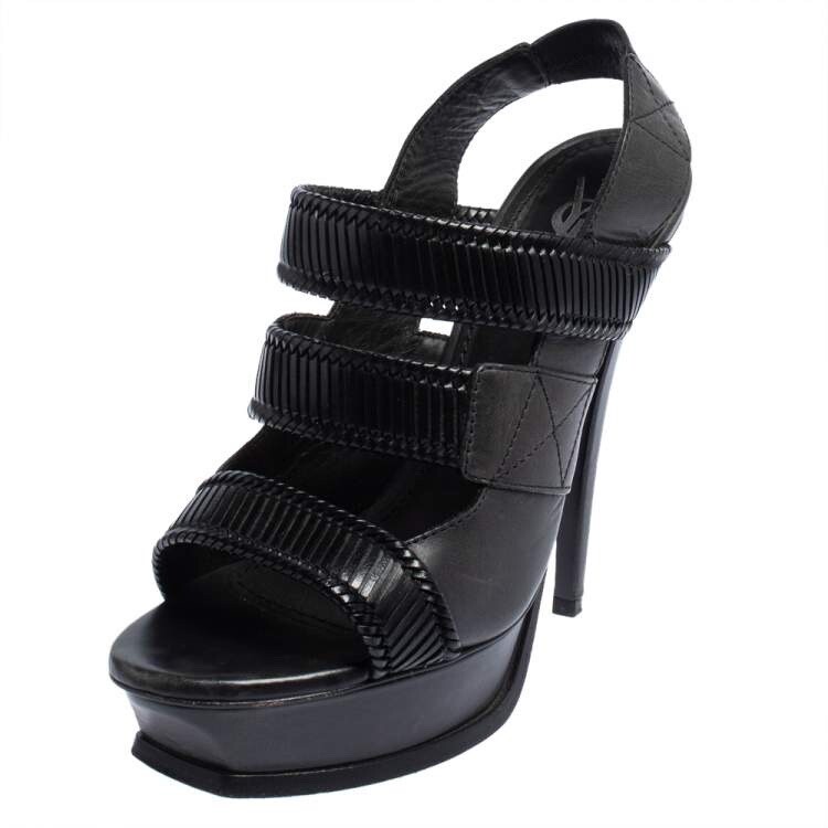 Sandali donna YSL Saint Laurent pelle nera plateau 36