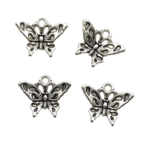 100pcs Cute Butterfly Antique Silver Charms Pendants for Jewelry Making