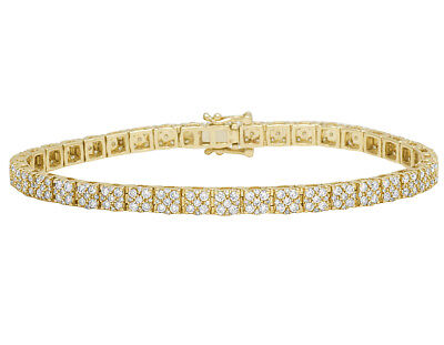 Men's Real 10K Yellow Gold Genuine Diamond 4MM Designer Cluster Bracelet 4  CT 8