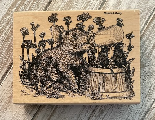 House Mouse Piglet Pals Wood Mount Rubber Stamp Pig Mice HMR55 2005