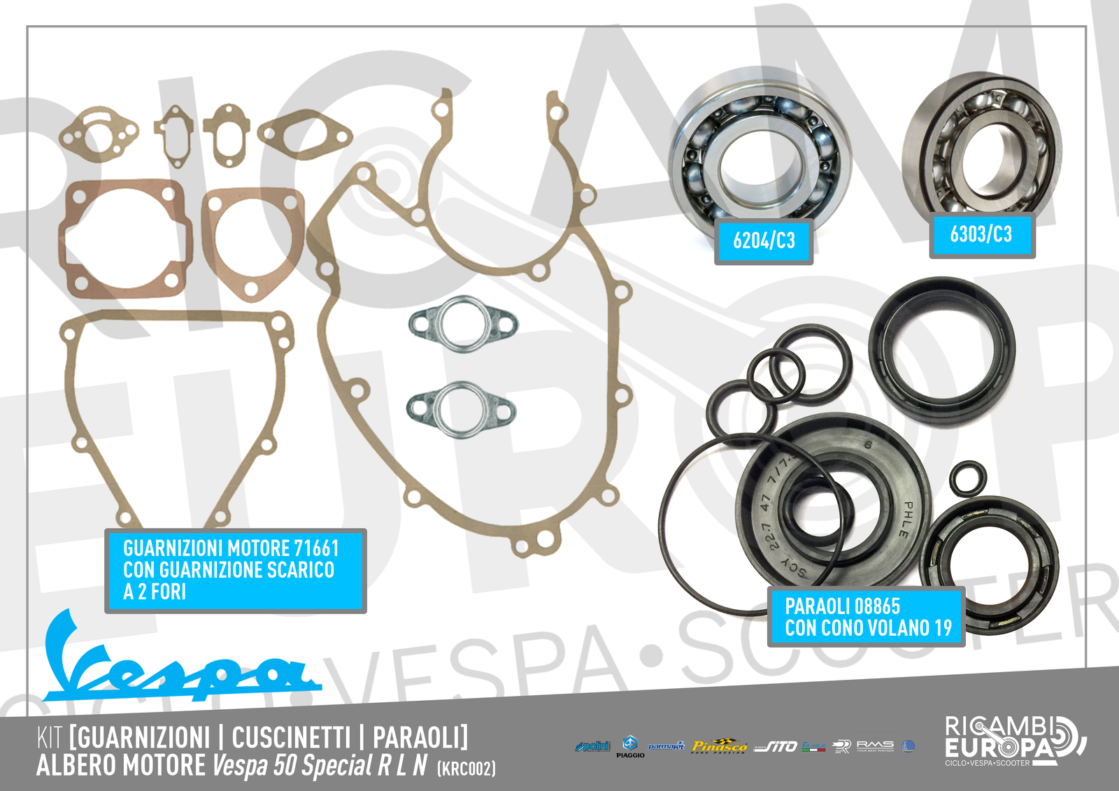 Kit Cuscinetti Alti Giri E Paraoli SKF Per Vespa 50 Special, R, L, N E Modifiche 125 - Foto 8