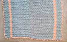 Granny Chic Crocheted Baby Blue/Pink Afghan Wrap 44" x 39"