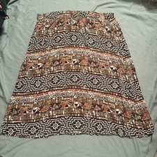 Vtg CM Shapes MIDI Skirt Tribal Print Plus Size Women  s 3X Pull On Elastic Waist