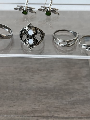 Costume Jewelry Lot Dragonfly Botanical Hearts Earrings Rings Necklace Crystal - Afbeelding 10 van 12