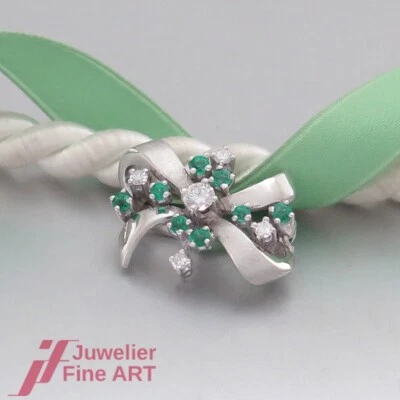Clip für Perlen-Kette - Verkürzer - Brillanten (Diamant) & Smaragd - 18K/750 WG - Bild 1 von 4