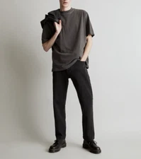 Madewell Men's Black Coal Garment-Dyed Mockneck Short-Sleeve Tee Sz L