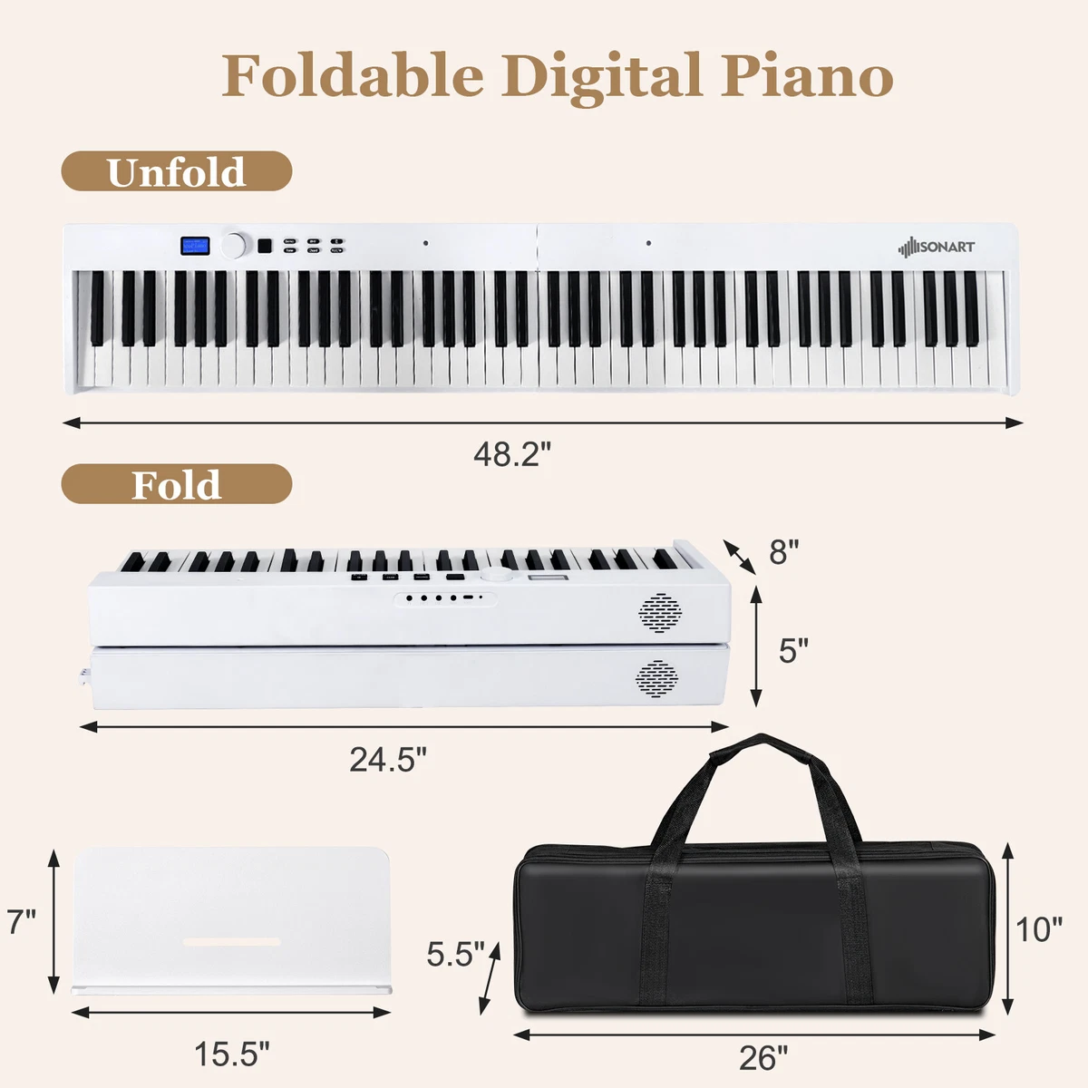 Sonart 88-Key Full Size Digital Piano Weighted Keyboard w/ Sustain