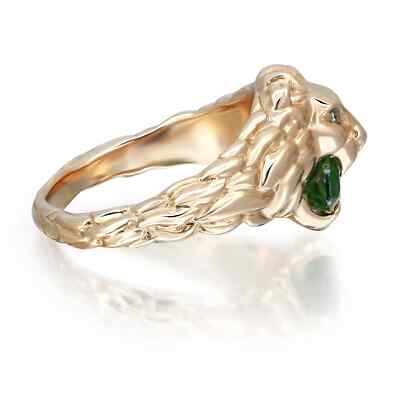 Gucci Lion Head Diamond Chrome Diopside Ring 18K Yellow Gold Size