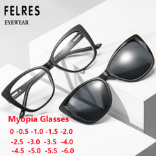 Women Cat Eye Myopia Nearsighted Glasses Magnetic Clip On Polarized Sunglasses