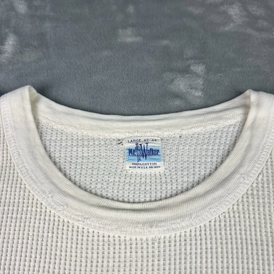 Vintage 50s 60s Thermal Shirt Mr. Walker Men’s Large White Long Sleeve USA Slim - Image 2 of 4
