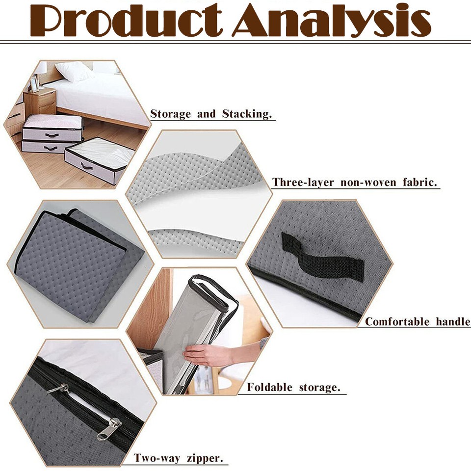 2 pcs 90L Under Bed Storage Bags for Clothing Duvet Blankets Bedding