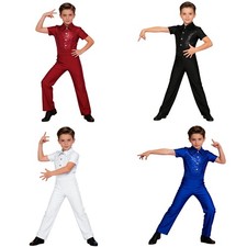 Boys Bodysuit Performance Jumpsuit Dance Leotard Sparkle Sequins Outfits Jazz