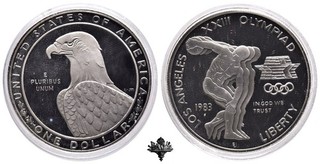 USA $1 one dollar 1983 San Francisco SILVER Silbermünze Olympiad United States
