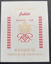 BLOC FEUILLET MONACO NON DENTELE  N°80 a    JUBILE PRINCE RAINIER III .NEUF**SUP