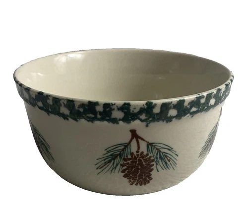 TIENSHAN Folk Craft Pine Cone Soup Cereal Bowl 5 3/4" Sponge Ware Pottery