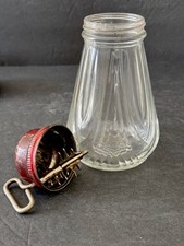 Vintage Glass Kitchen Spice Nut Grinder Turn Key Red Metal Lid Textured Glass