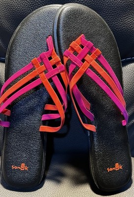 Sanuk Yoga Criss Cross Flip Flop Sandal #1016005 Hot Pink & Hot Orange Size W/11