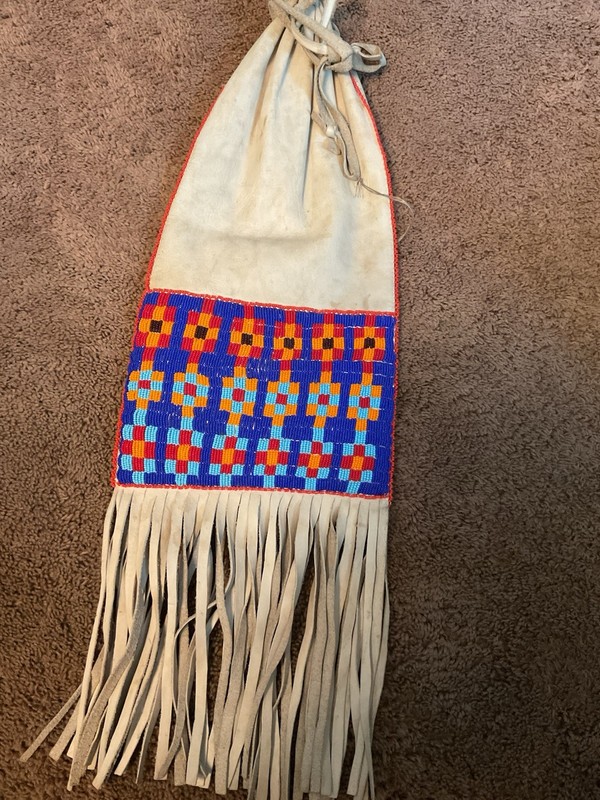 Beaded Native American Style Pipe/tobacco Bag beaded on both sides.
