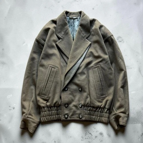 y2k Vestopia Wool Leather Short Blouson Jacket M Khaki Brown - product listing photo