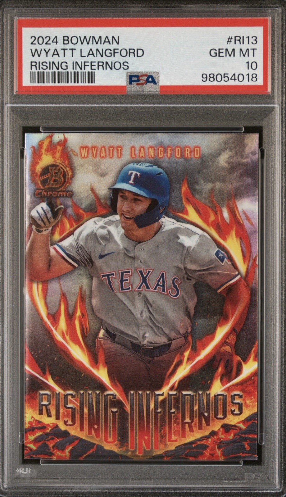 2024 Bowman Chrome Wyatt Langford Rising Infernos PSA 10 Gem Mint Rangers