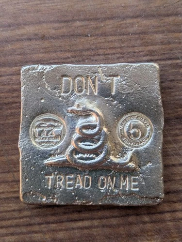 Polar Bear Pours 5 oz Hand Poured Silver Bar "Don't Tread on me" .999 fine